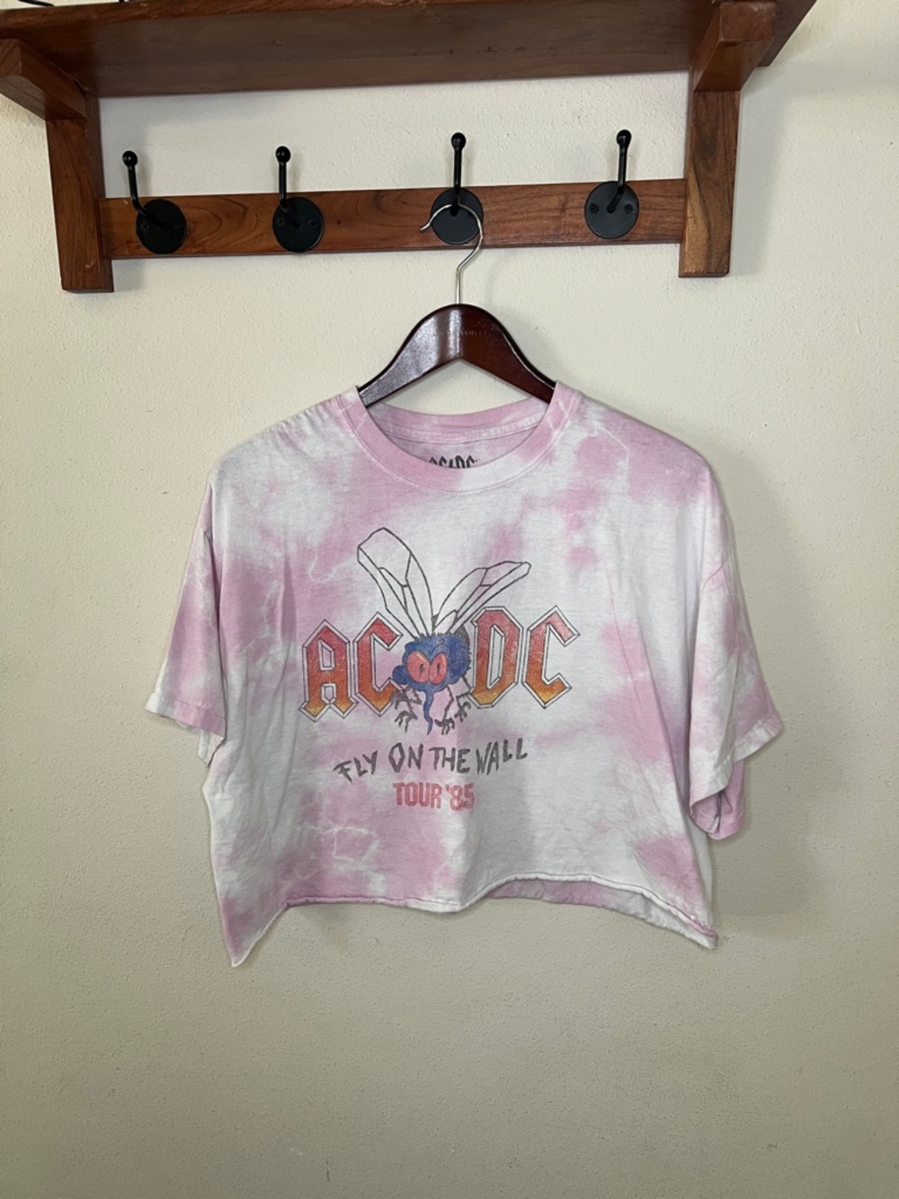 ACDC Tie-Dye Crop Top Music Size Large Oversized Pink White